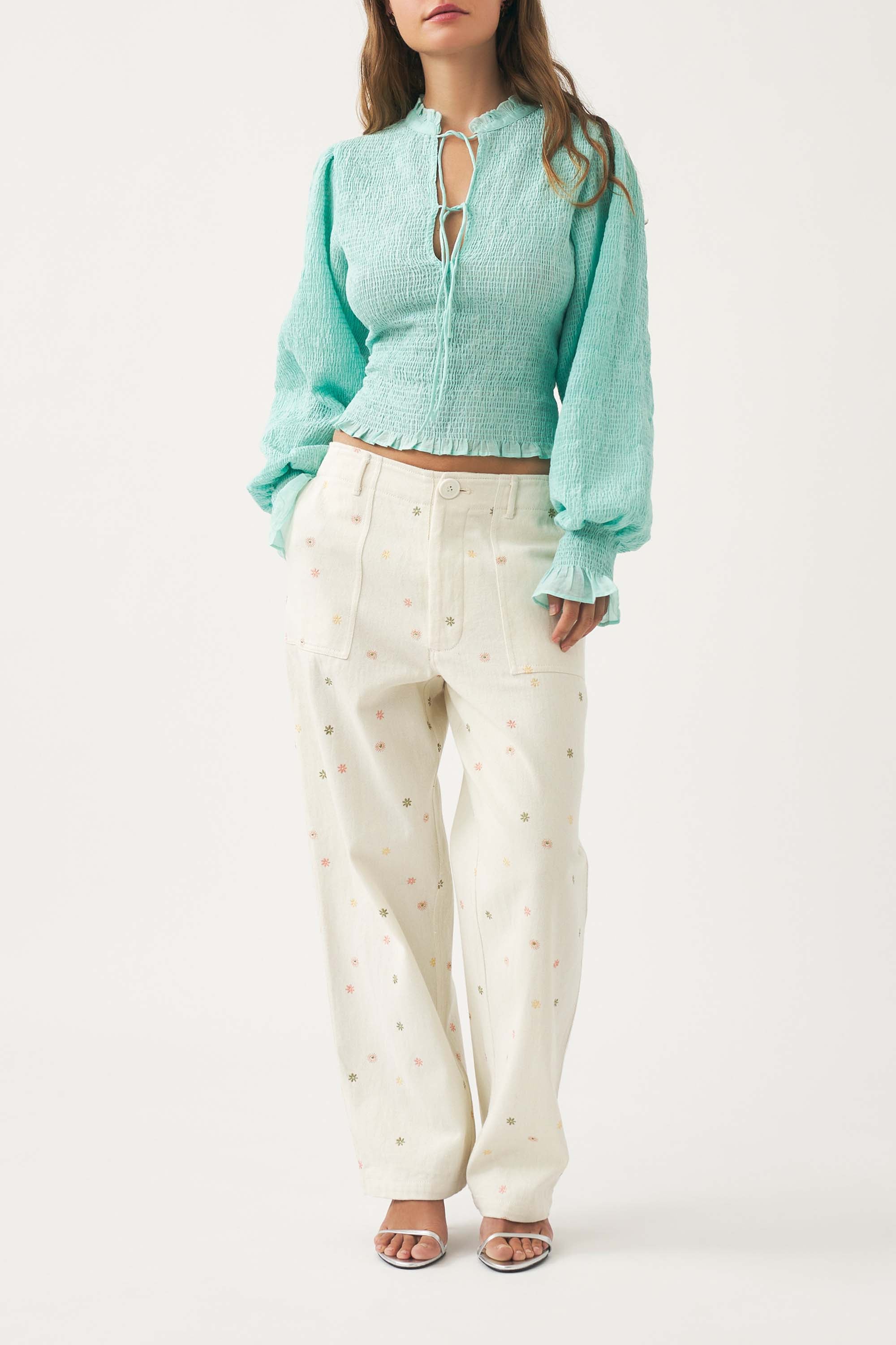 Blouse Smockée Anna - Aqua