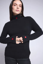 Roll-Neck Jumper Heart Embroidery Anny - Black Red - Women