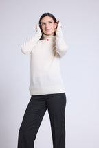 Pull Col Roule Cœur Broderie Anny - Blanc Rouge - Femme