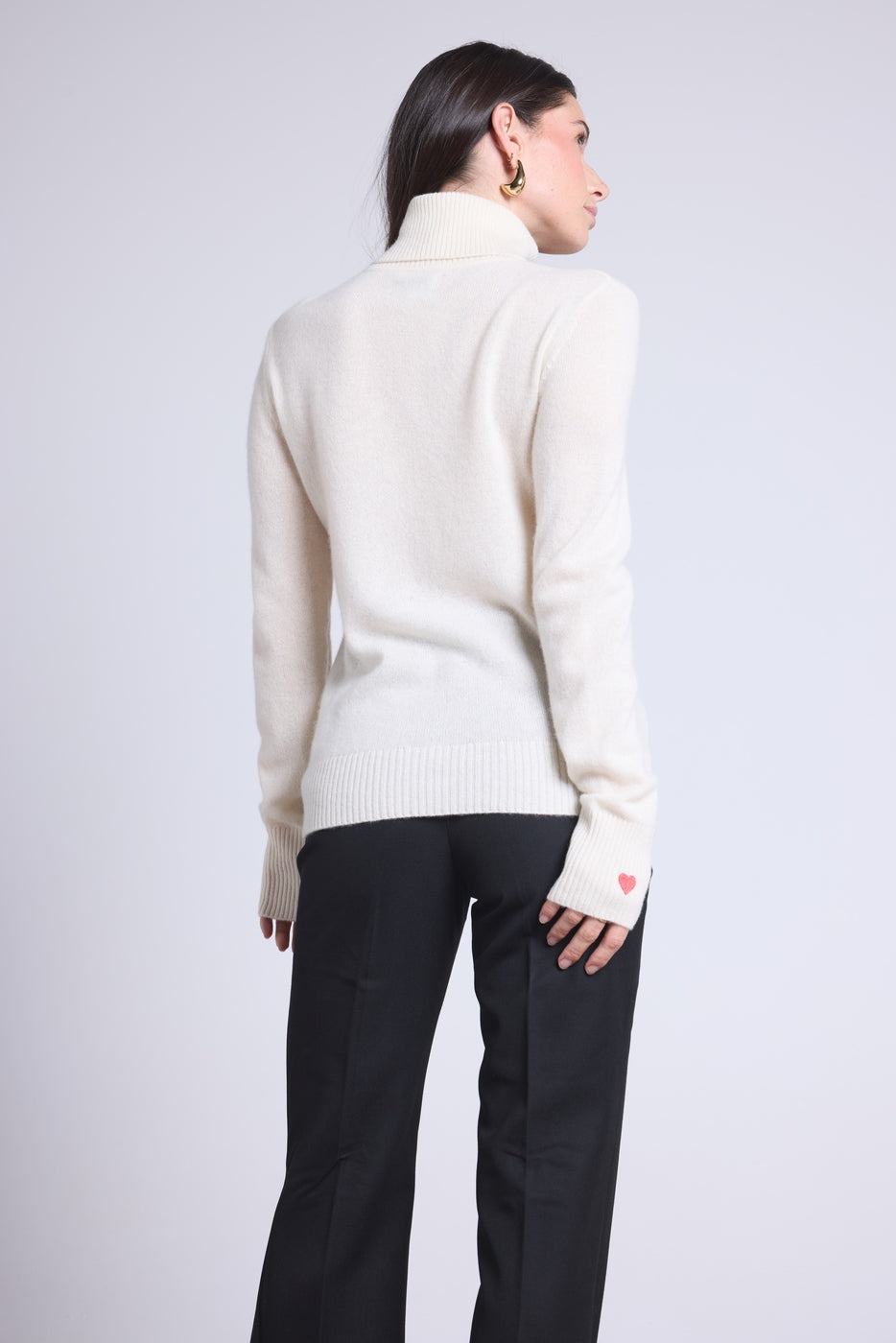 Pull Col Roule Cœur Broderie Anny - Blanc Rouge - Femme