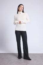 Pull Col Roule Cœur Broderie Anny - Blanc Rouge - Femme