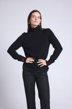 Roll-Neck Jumper Heart Embroidery Anny - Black Red - Women