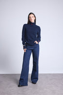 Pull Col Roule Cœur Broderie Anny - Bleu Marine Rouge - Femme