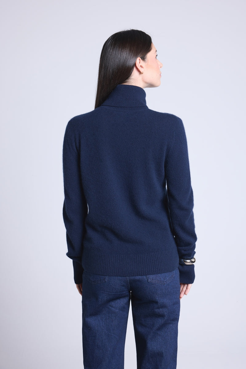 Pull Col Roule Cœur Broderie Anny - Bleu Marine Rouge - Femme