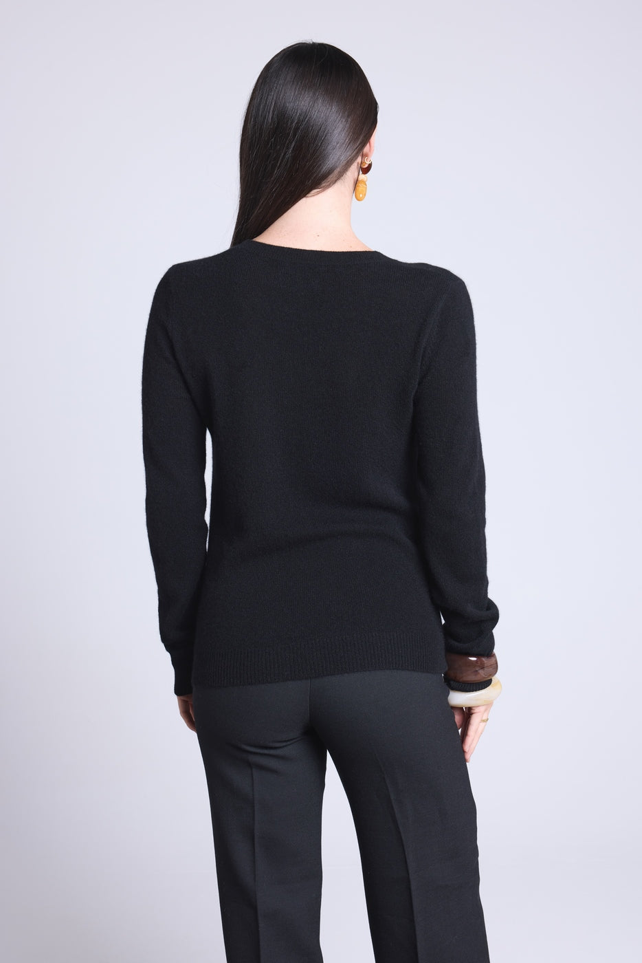 Jersey de cuello redondo con corazón bordado Anubis - Bandana negro blanco - Mujer - 100% cachemira