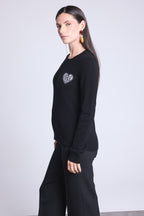 Jersey de cuello redondo con corazón bordado Anubis - Bandana negro blanco - Mujer - 100% cachemira