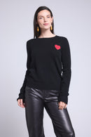 Pull Col Rond Cœur Pompon Anubis - Noir Rouge - Femme