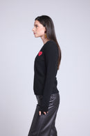 Pull Col Rond Cœur Pompon Anubis - Noir Rouge - Femme