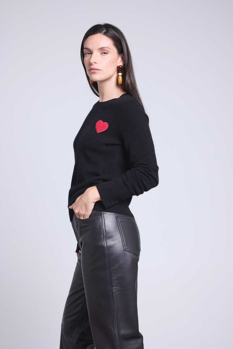 Pull Col Rond Cœur Pompon Anubis - Noir Rouge - Femme