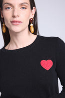 Pull Col Rond Cœur Pompon Anubis - Noir Rouge - Femme