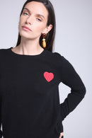 Pull Col Rond Cœur Pompon Anubis - Noir Rouge - Femme
