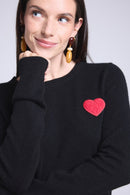 Pull Col Rond Cœur Pompon Anubis - Noir Rouge - Femme