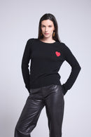 Pull Col Rond Cœur Pompon Anubis - Noir Rouge - Femme
