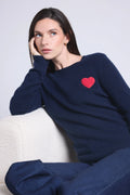 Pull Col Rond Cœur Pompon Anubis - Bleu Marine Rouge - Femme