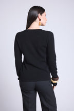 Pull Col Rond Cœur Broderie Anubis - Noir Leopard Beige - Femme