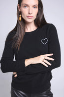 Pull Col Rond Cœur Broderie Anubis - Noir Argente - Femme