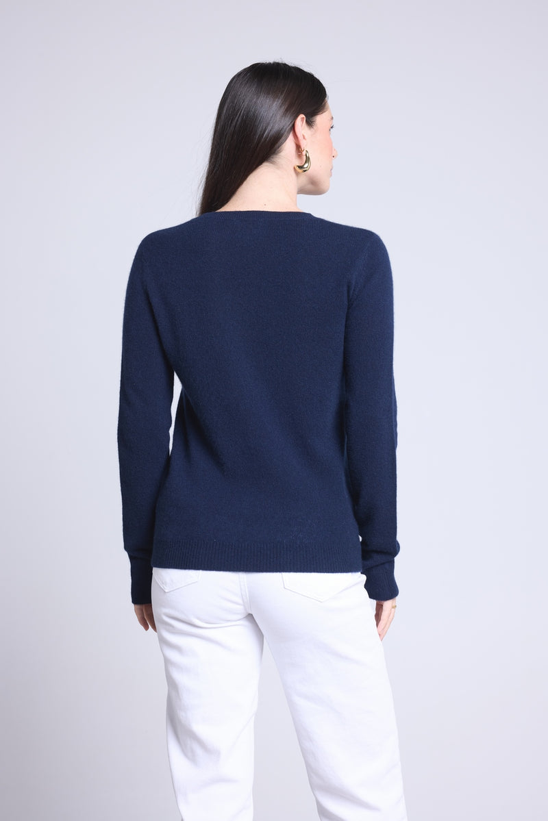 Pull Col Rond Cœur Broderie Anubis - Bleu Marine Blanc - Femme