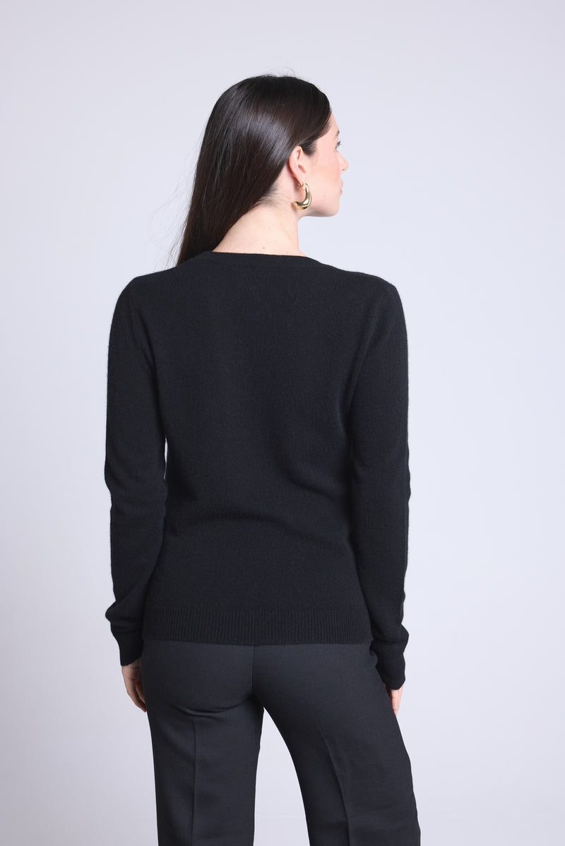 Pull Col Rond Cœur Broderie Anubis - Noir Rouge - Femme
