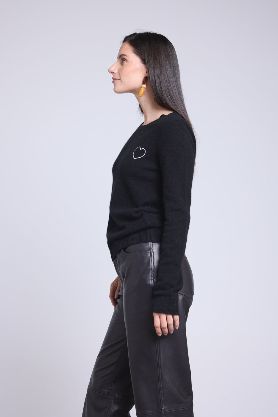 Jersey de cuello redondo corazón bordado Anubis - Negro plateado - Mujer