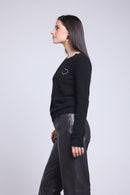 Pull Col Rond Cœur Broderie Anubis - Noir Argente - Femme
