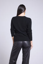 Jersey de cuello redondo corazón bordado Anubis - Negro plateado - Mujer