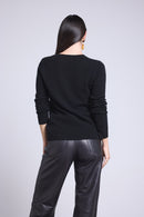 Pull Col Rond Cœur Broderie Anubis - Noir Argente - Femme