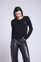 Jersey de cuello redondo corazón bordado Anubis - Negro plateado - Mujer