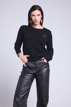 Jersey de cuello redondo corazón bordado Anubis - Negro plateado - Mujer
