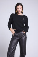 Pull Col Rond Cœur Broderie Anubis - Noir Argente - Femme
