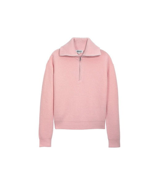 Pull Demi-Zip - Rose Craie - Femme