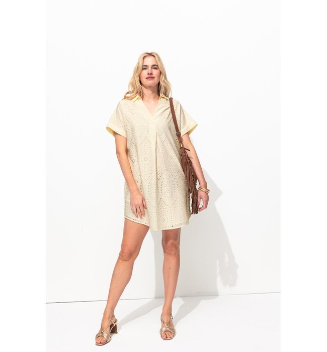 Robe Courte Broderie Anglaise - Naturel Uni Clair