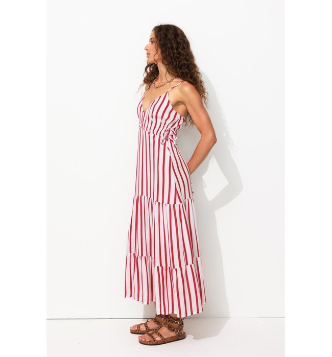 Longue Robe Rayée Femme - Rouge Raye