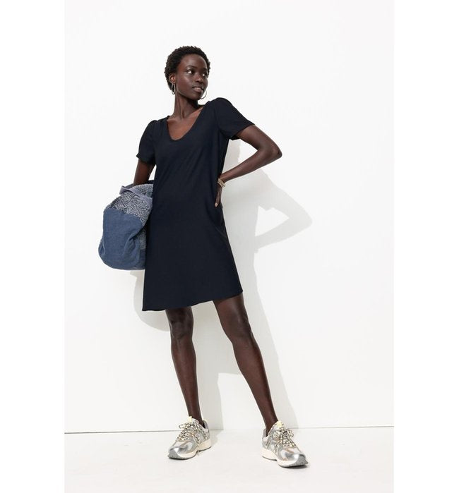 Robe Courte Détail Dentelle - Bleu Uni Fonce