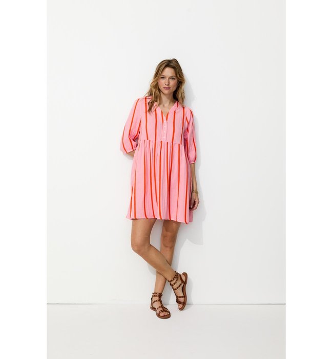 Robe Courte en Gaze de Coton - Multicolore Raye