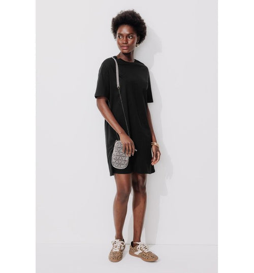Robe T-shirt en Coton Femme - Noir Uni Fonce