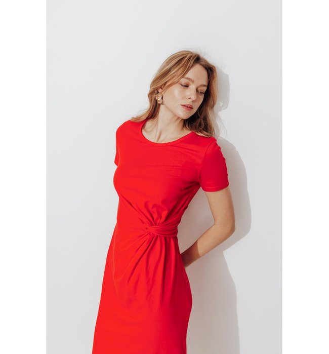 Robe Mi-longue en Jersey - Rouge Uni Colore