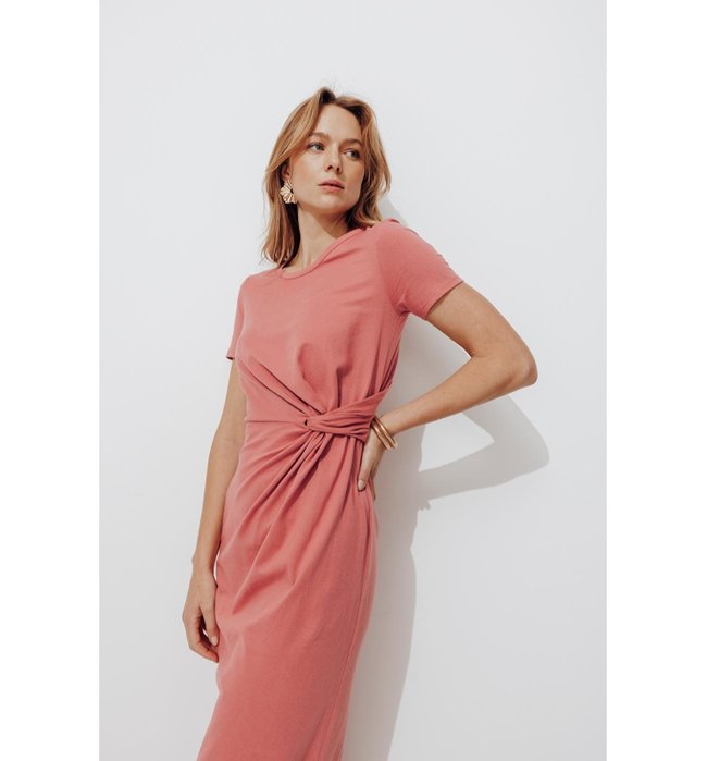 Robe Mi-longue en Jersey - Rose Uni Colore