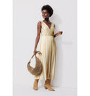 Robe Midi Lamée Plissée Femme - Jaune Uni Colore