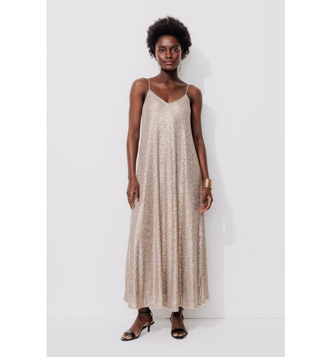 Robe Longue à Paillettes Femme - Jaune Uni Colore