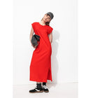 Longue Robe T-shirt Femme - Rouge Uni Colore