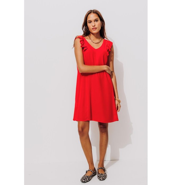 Robe Courte Évasée Femme - Rouge Uni Colore