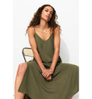 Robe Longue à Bretelles Femme - Kaki Uni Fonce