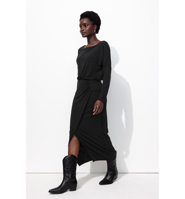 Robe Longue en Jersey Femme - Noir Uni Fonce