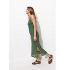 Robe Longue en Maille Filet - Kaki Uni Clair