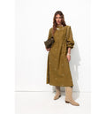 Robe Longue Brodée Femme - Kaki Uni Clair