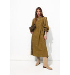 Robe Longue Brodée Femme - Kaki Uni Clair