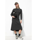Robe Longue Côtelée Femme - Gris Uni Fonce
