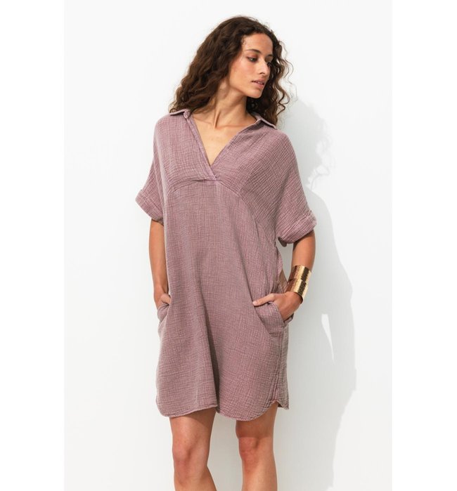Robe Courte en Gaze de Coton - Violet Uni Colore