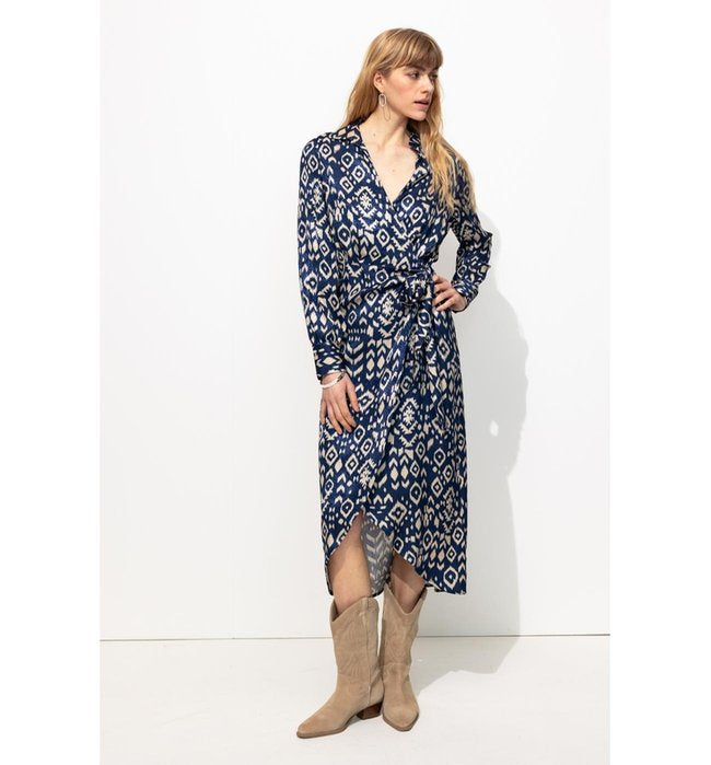 Robe Midi Satin Jacquard - Bleu Imprime