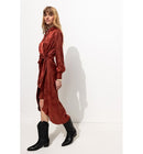 Robe Midi Satin Jacquard - Marron Uni Clair